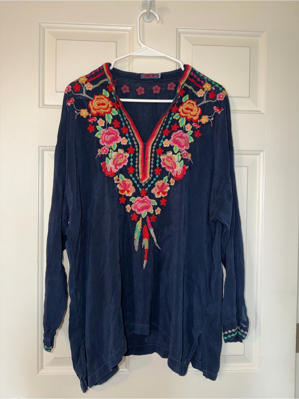 Johnny Was Navy Floral Embroidered Tunic - size S